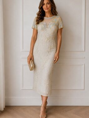 Oleg Cassini Vintage 100% Silk Hand Beaded Sequin Evening Dress Size 8